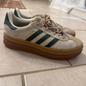 Adidas Gazelle Platform Sneakers - Cream and Dark Green
